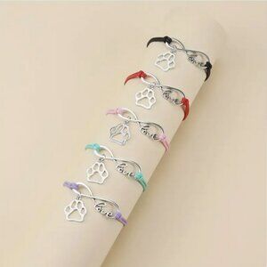 2 for $50 Paw Dog Cat Animal Lover Love Heart Bracelet Black Cord Silvery NWT7"